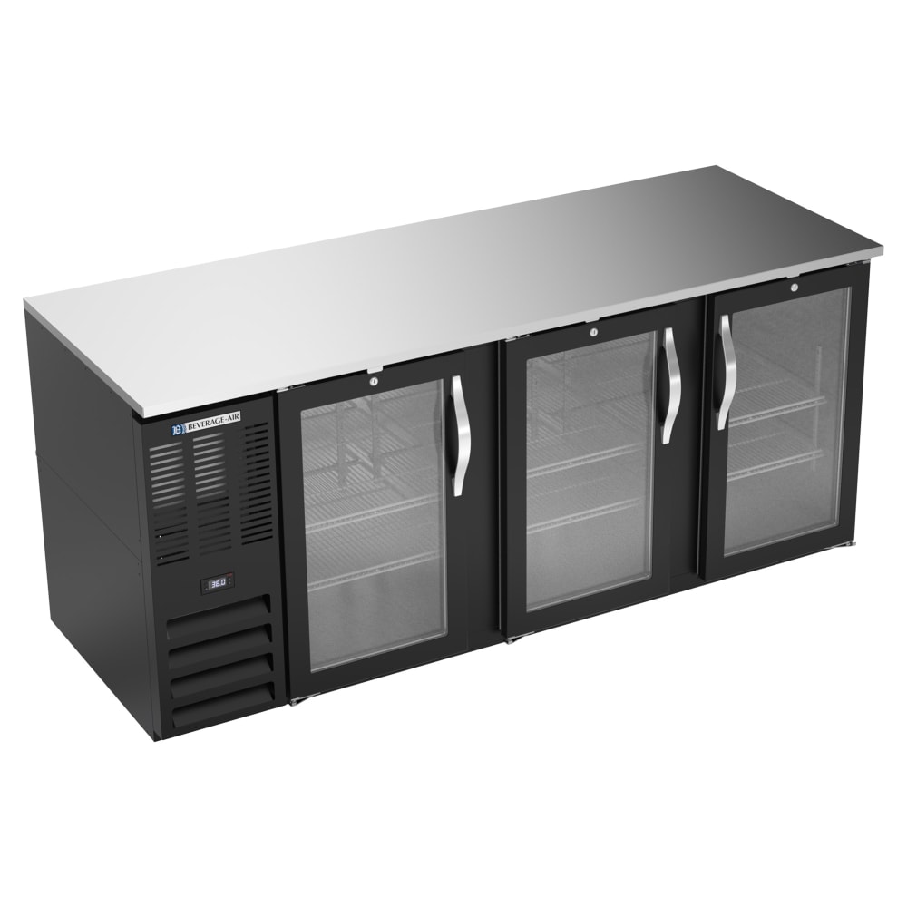 Beverage-Air BB78HC-G-B 78" Bar Refrigerator - 3 Swinging Glass Doors, Black, 115v