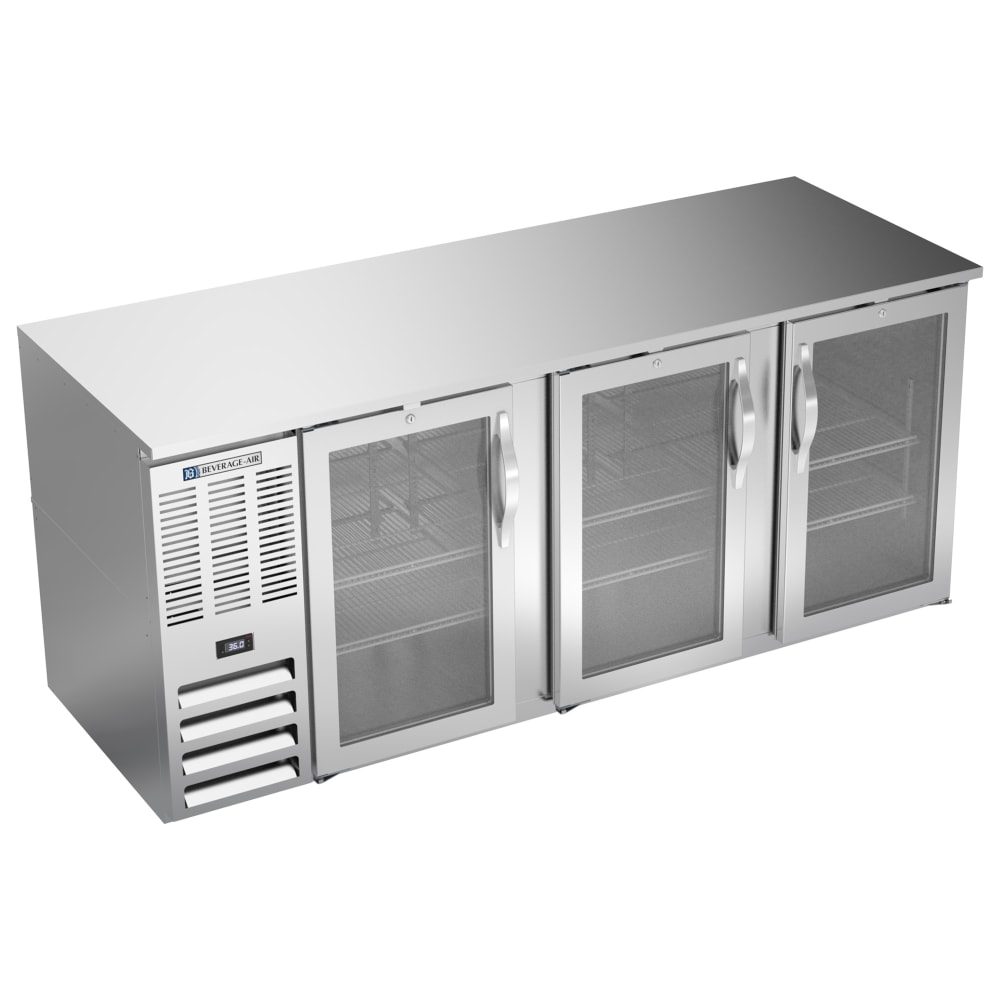 Beverage-Air BB78HC-G-S 78" Bar Refrigerator - 3 Swinging Glass Doors, Stainless, 115v