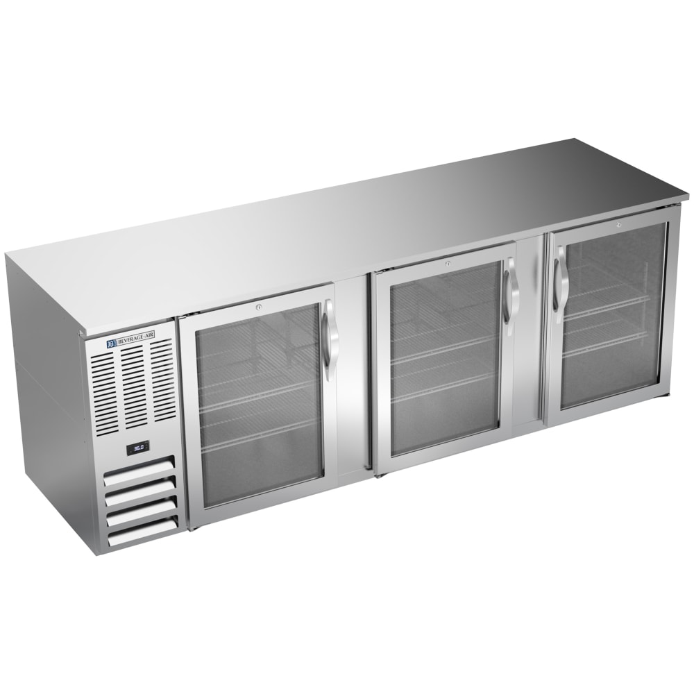 Beverage-Air BB94HC-FG-S 95" Bar Refrigerator - 3 Swinging Glass Doors, Stainless, 115v