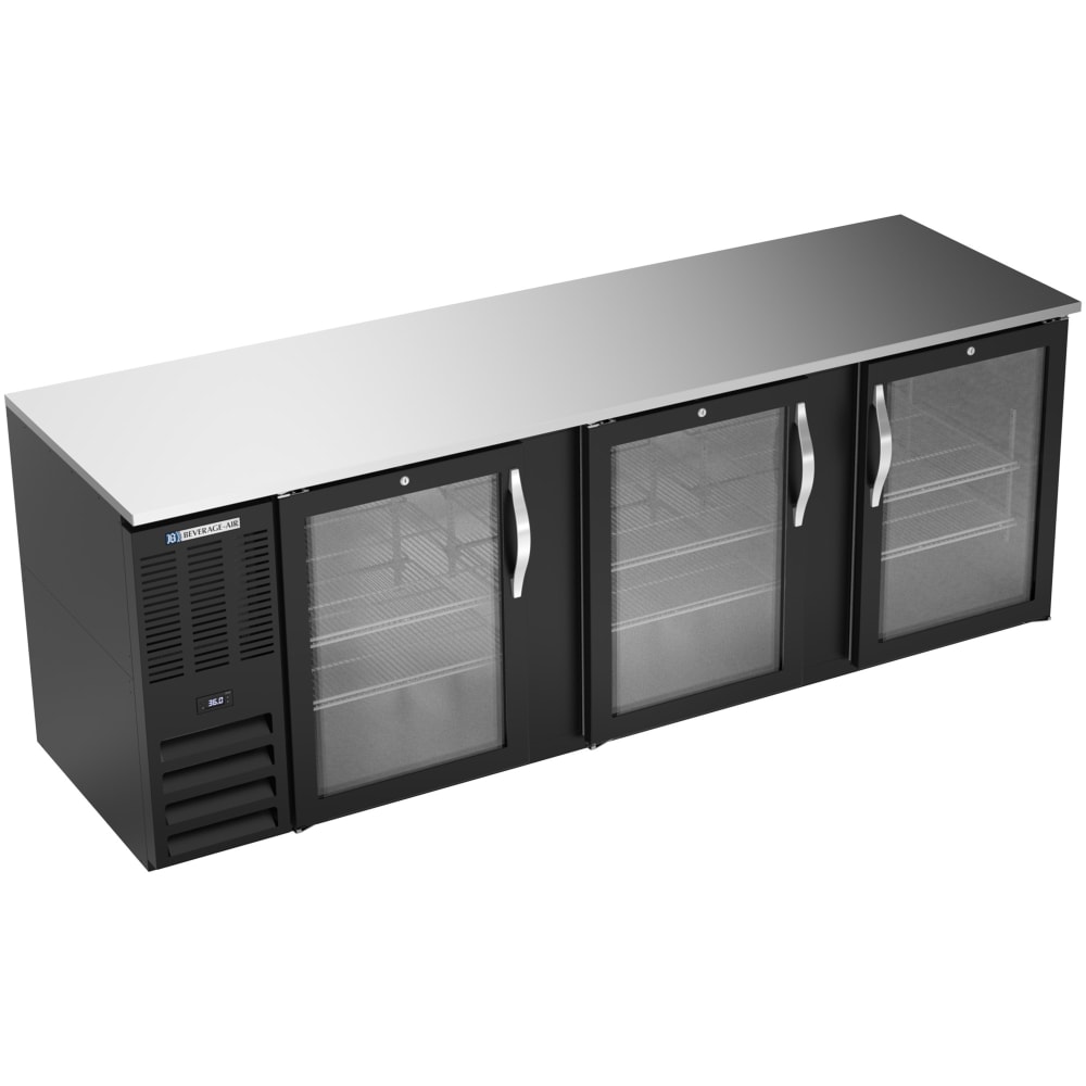 Beverage-Air BB94HC-G-B 95" Bar Refrigerator - 3 Swinging Glass Doors, Black, 115v