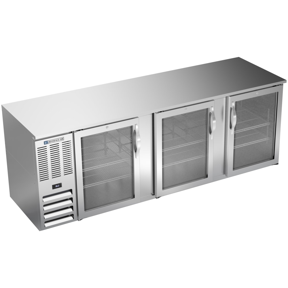 Beverage-Air BB94HC-G-S 95" Bar Refrigerator - 3 Swinging Glass Doors, Stainless, 115v