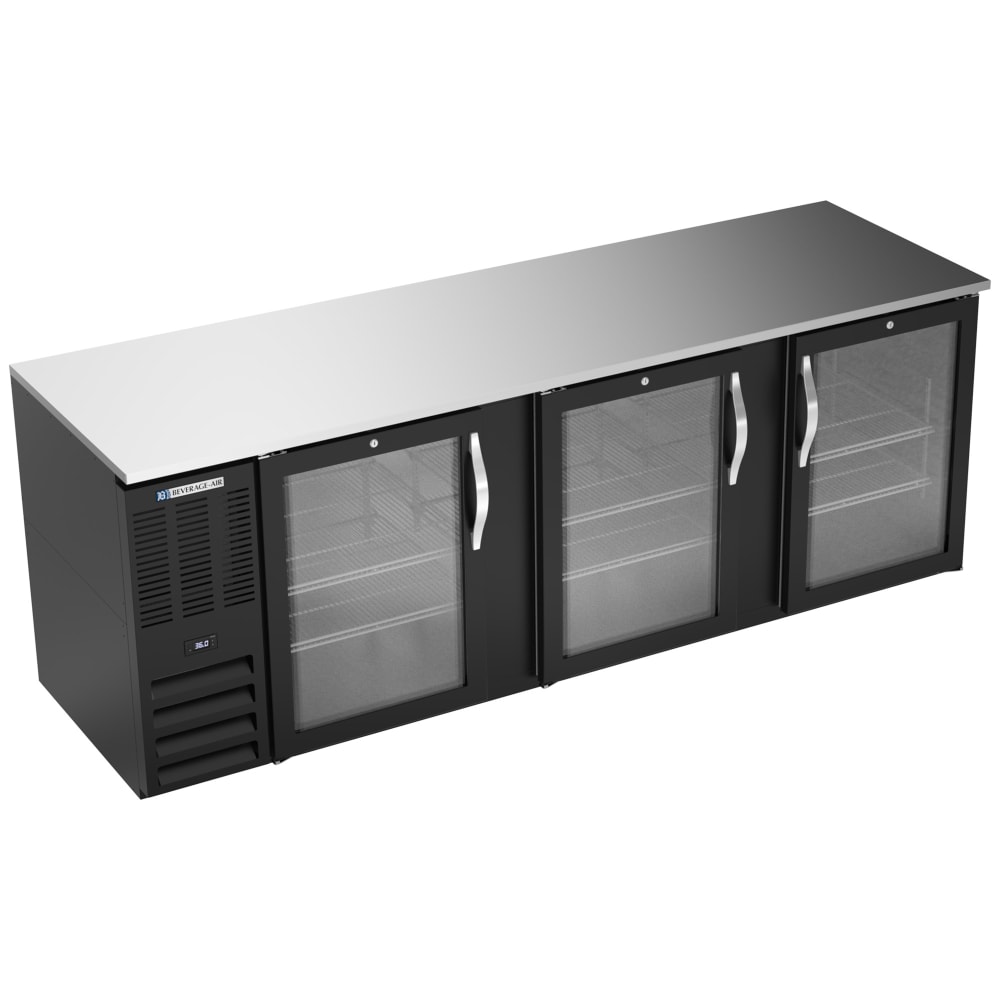 Beverage-Air BB94HC-FG-B 94" Bar Refrigerator - 3 Swinging Glass Doors, Black, 115v