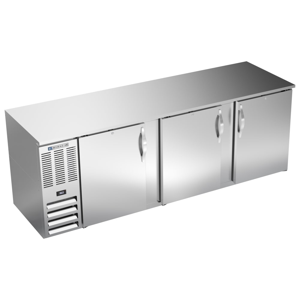 Beverage-Air BB94HC-F-S 94" Bar Refrigerator - 3 Swinging Solid Doors, Stainless, 115v