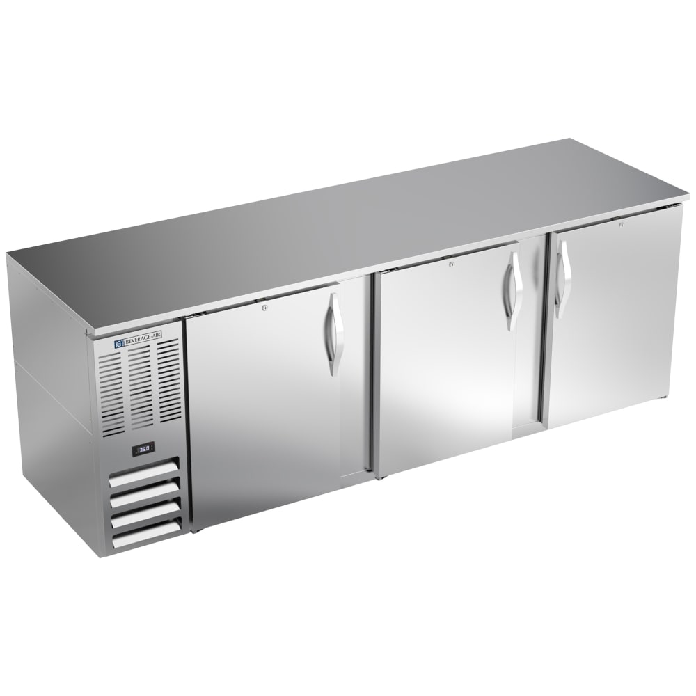 Beverage-Air BB94HC-S 94" Bar Refrigerator - 3 Swinging Solid Doors, Stainless, 115v