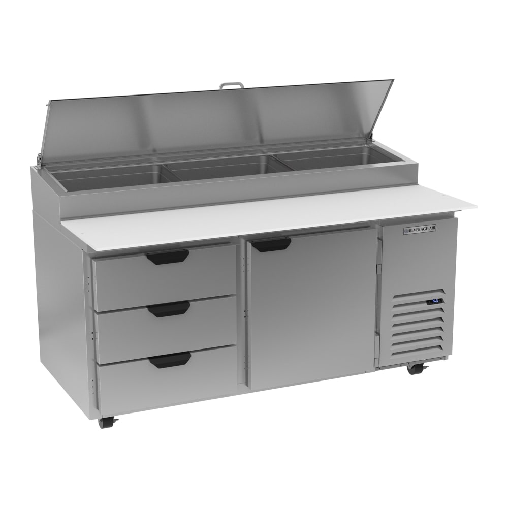 Beverage-Air DPD67HC-3 67" Hydrocarbon Series Pizza Prep Table w/ Refrigerated Base, 115v