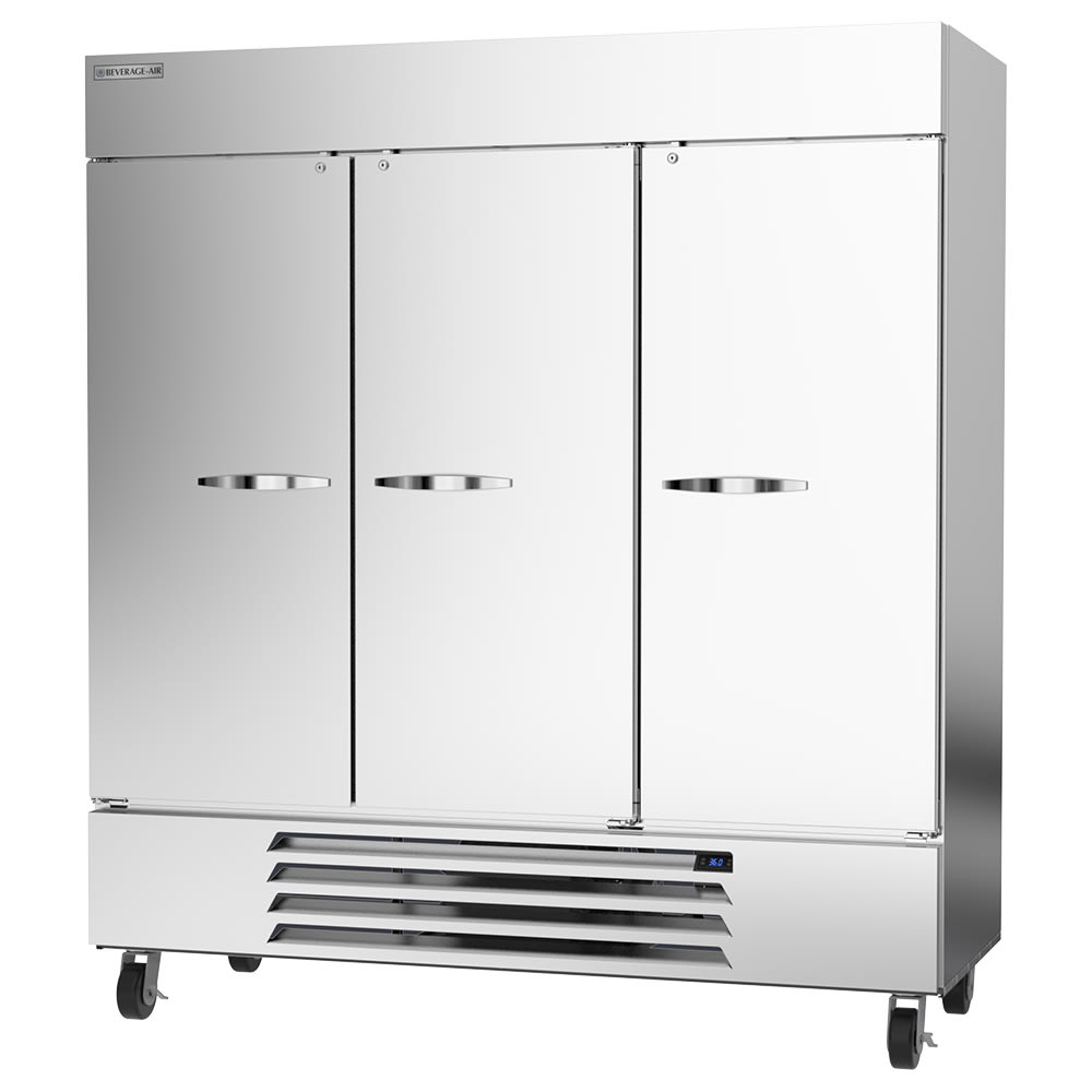 Beverage-Air HBR72HC-1 75" Three Section Reach In Refrigerator, (3) Left/Right Hinge Solid Doors, 115v