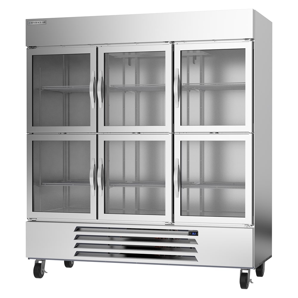 Beverage-Air HBR72HC-1-HG 75" Three Section Reach In Refrigerator, (6) Left/Right Hinge Glass Doors, 115v