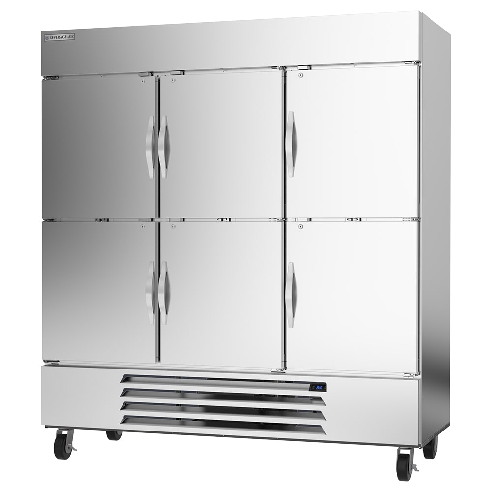 Beverage-Air HBR72HC-1-HS 75" Three Section Reach In Refrigerator, (6) Left/Right Hinge Solid Doors, 115v