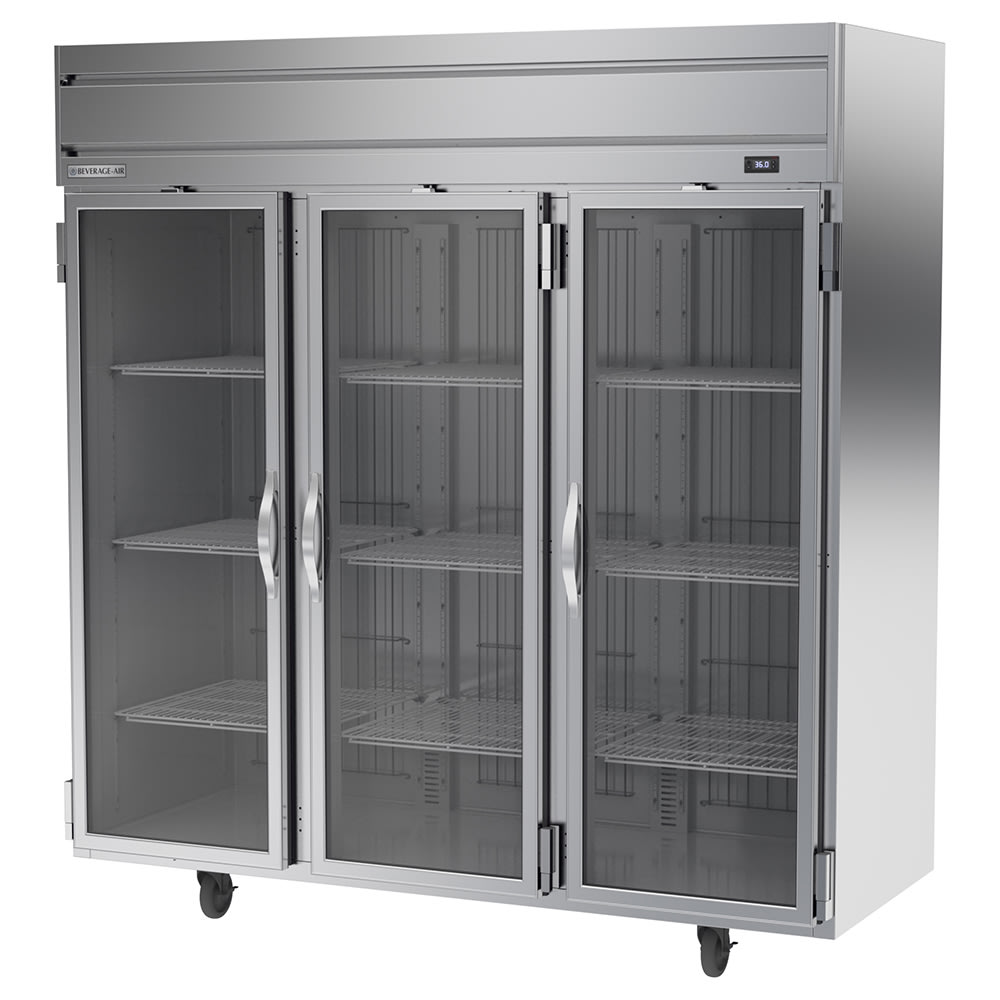 Beverage-Air HRP3HC-1G 78" Three Section Reach In Refrigerator, (3) Left/Right Hinge Glass Doors, 115v