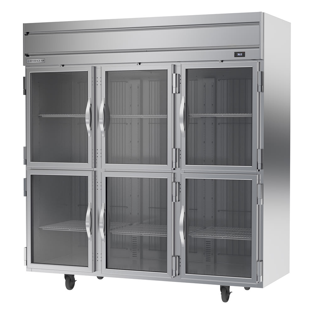 Beverage-Air HRP3HC-1HG 78" Three Section Reach In Refrigerator, (6) Left/Right Hinge Glass Doors, 115v