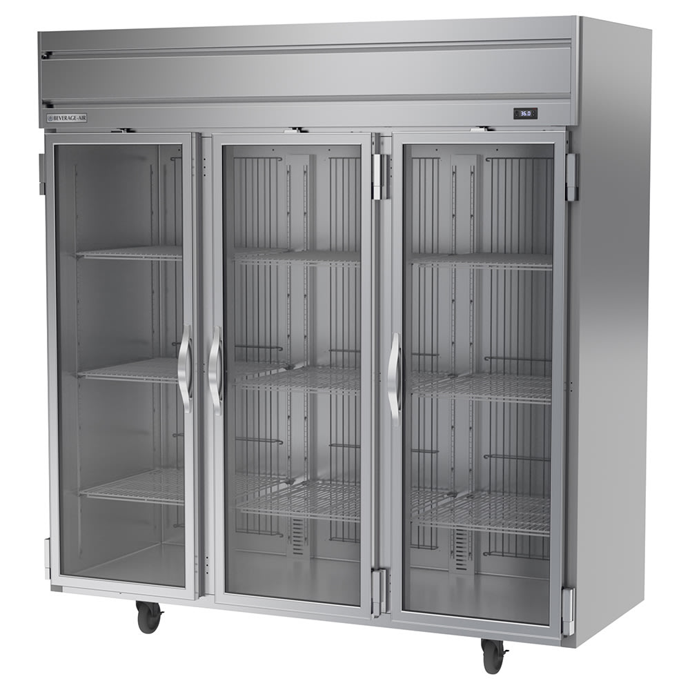 Beverage-Air HRPS3HC-1G 78" Three Section Reach In Refrigerator, (3) Left/Right Hinge Glass Doors, 115v