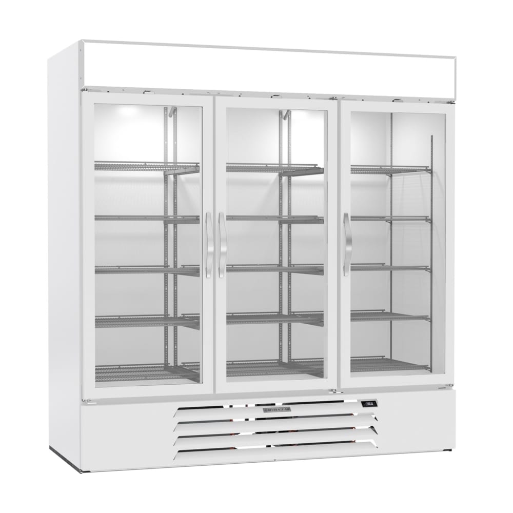 Beverage-Air MMF72HC-1-W 75" Three Section Display Freezer w/ Swing Doors - Bottom Mount Compressor, White, 230v