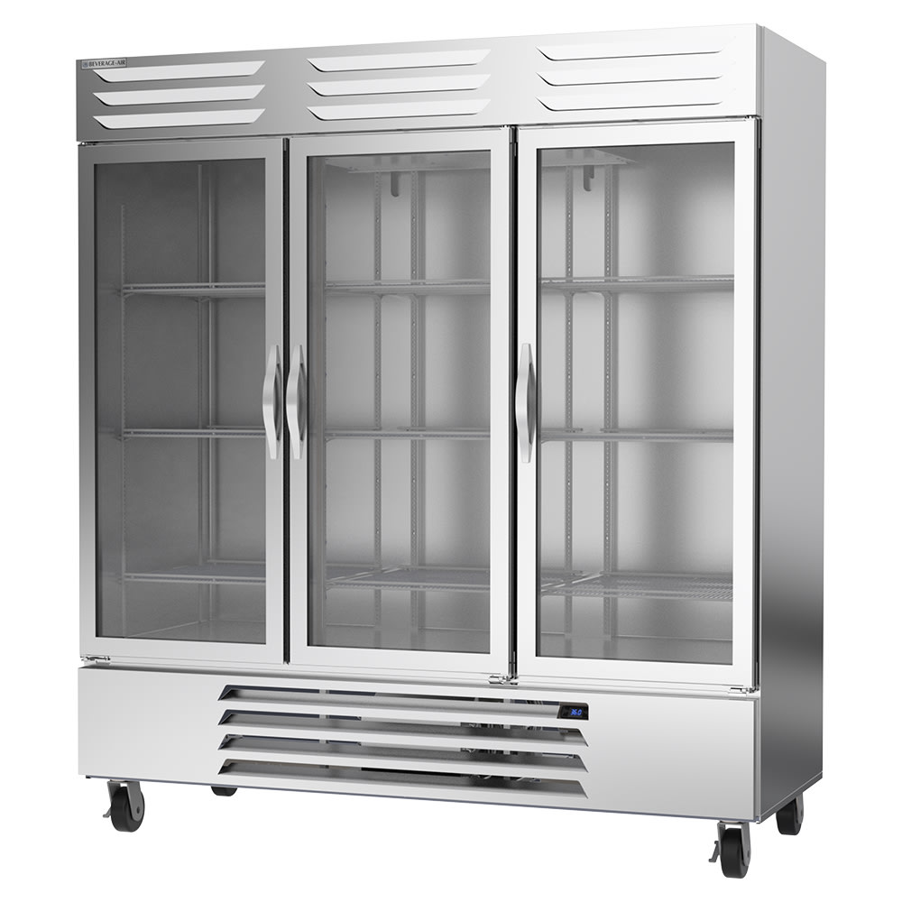 Beverage-Air RB72HC-1G 75" Three Section Reach In Refrigerator, (3) Left/Right Hinge Glass Doors, 115v