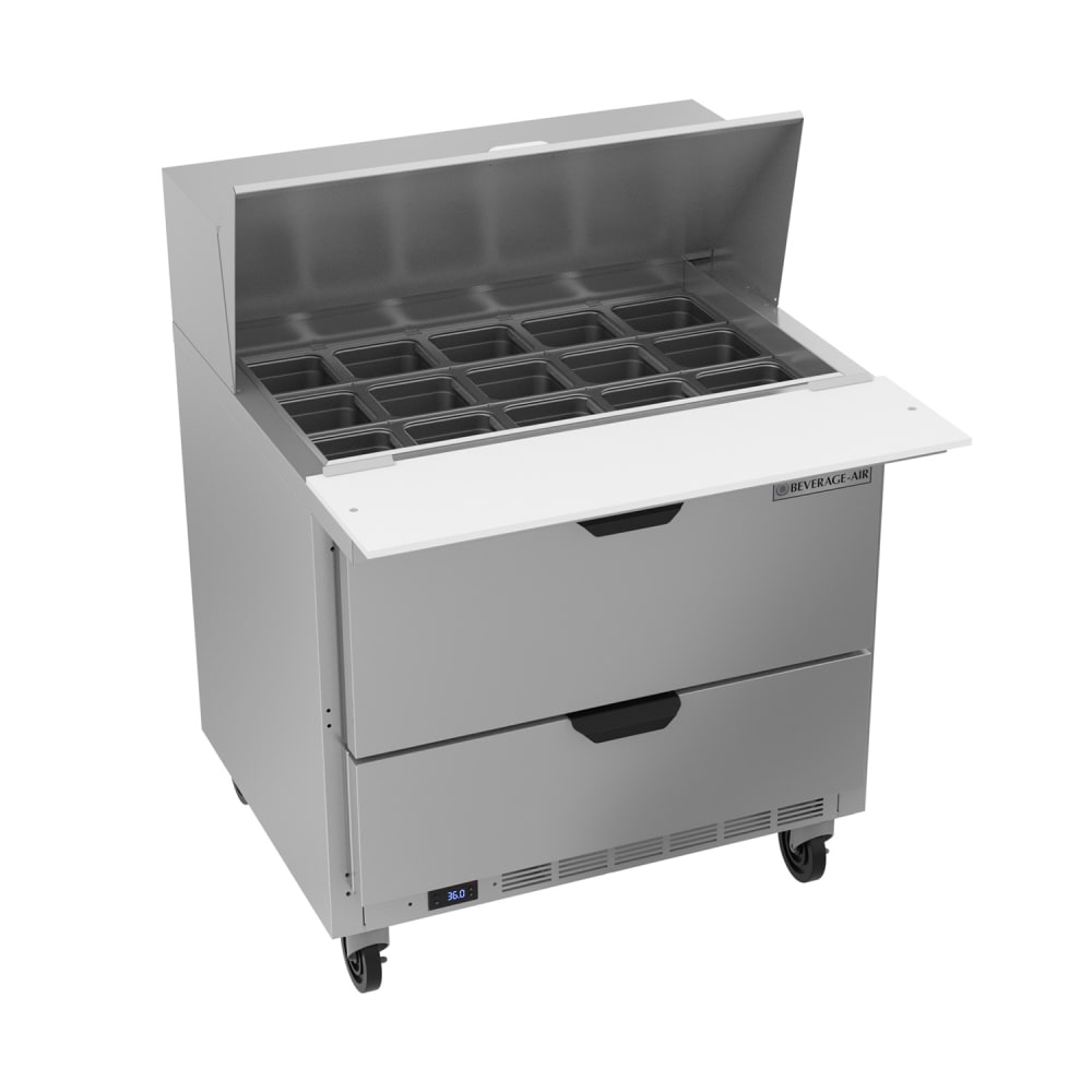 Beverage-Air SPED36HC-15M-2 36" Hydrocarbon Series Mega Top Sandwich/Salad Prep Table w/ Refrigerated Base, 115v