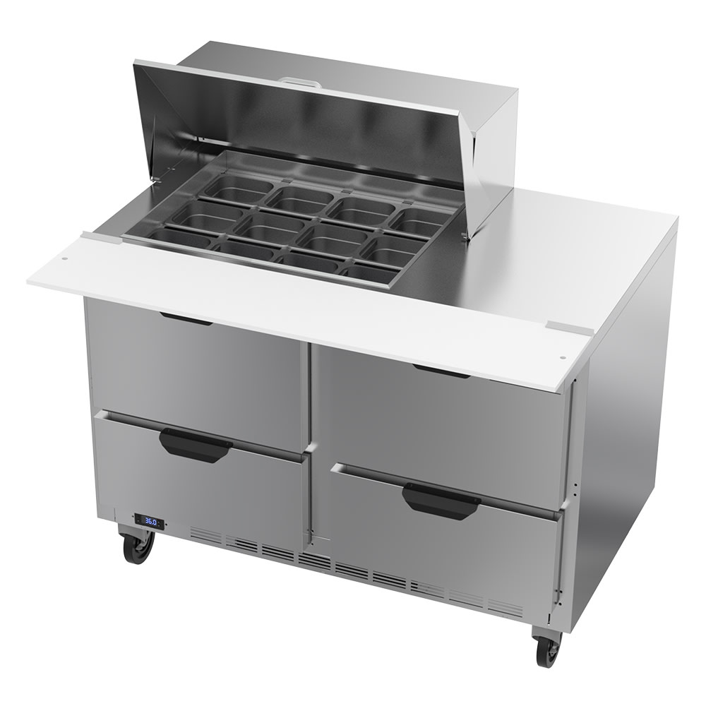 Beverage-Air SPED48HC-12M-4 48" Hydrocarbon Series Mega Top Sandwich/Salad Prep Table w/ Refrigerated Base, 115v