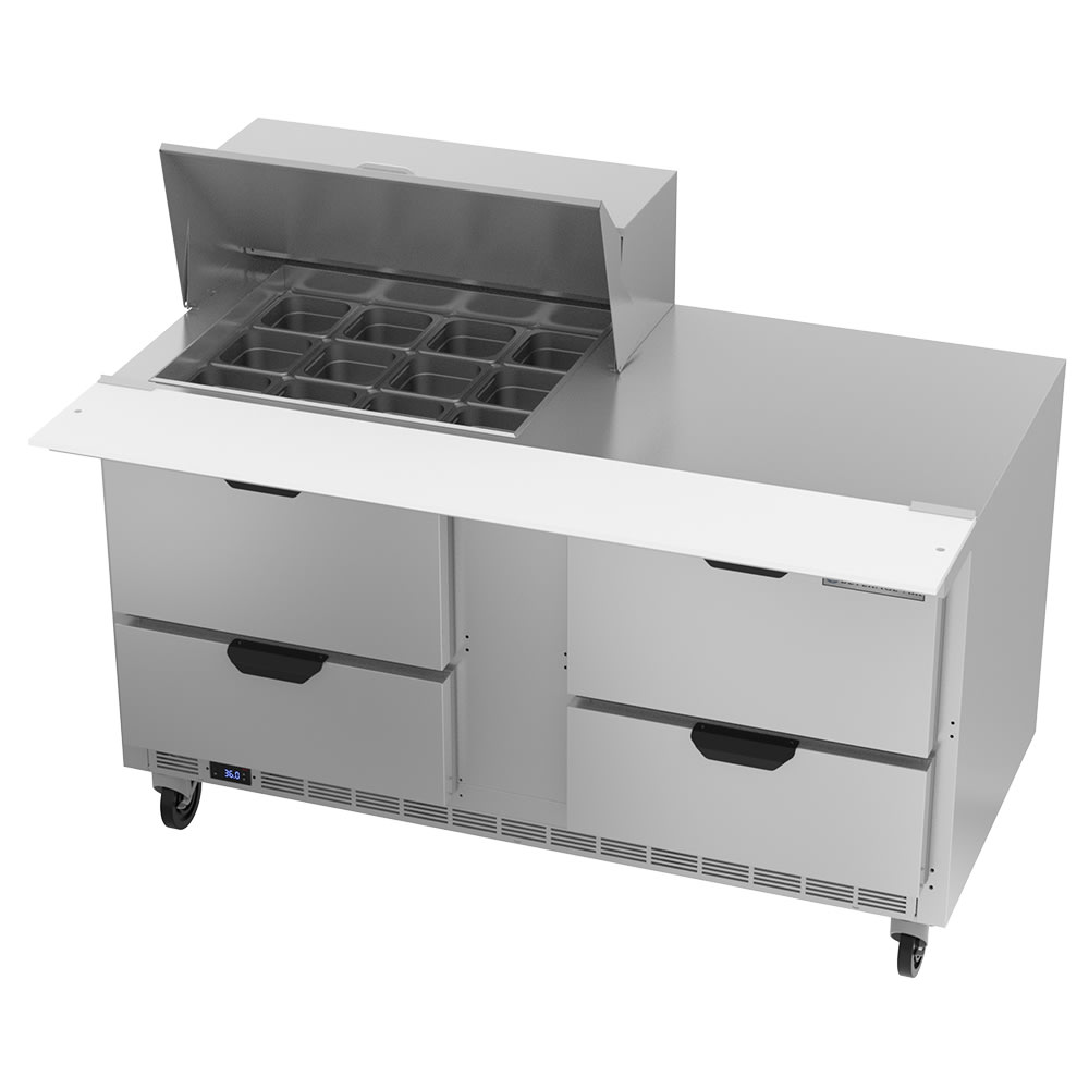 Beverage-Air SPED60HC-12M-4 60" Hydrocarbon Series Mega Top Sandwich/Salad Prep Table w/ Refrigerated Base, 115v