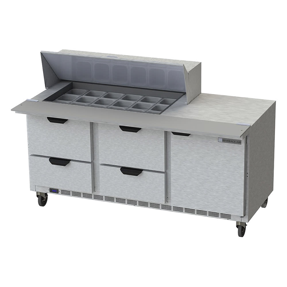 Beverage-Air SPED72HC-18M-4 72" Hydrocarbon Series Mega Top Sandwich/Salad Prep Table w/ Refrigerated Base, 115v