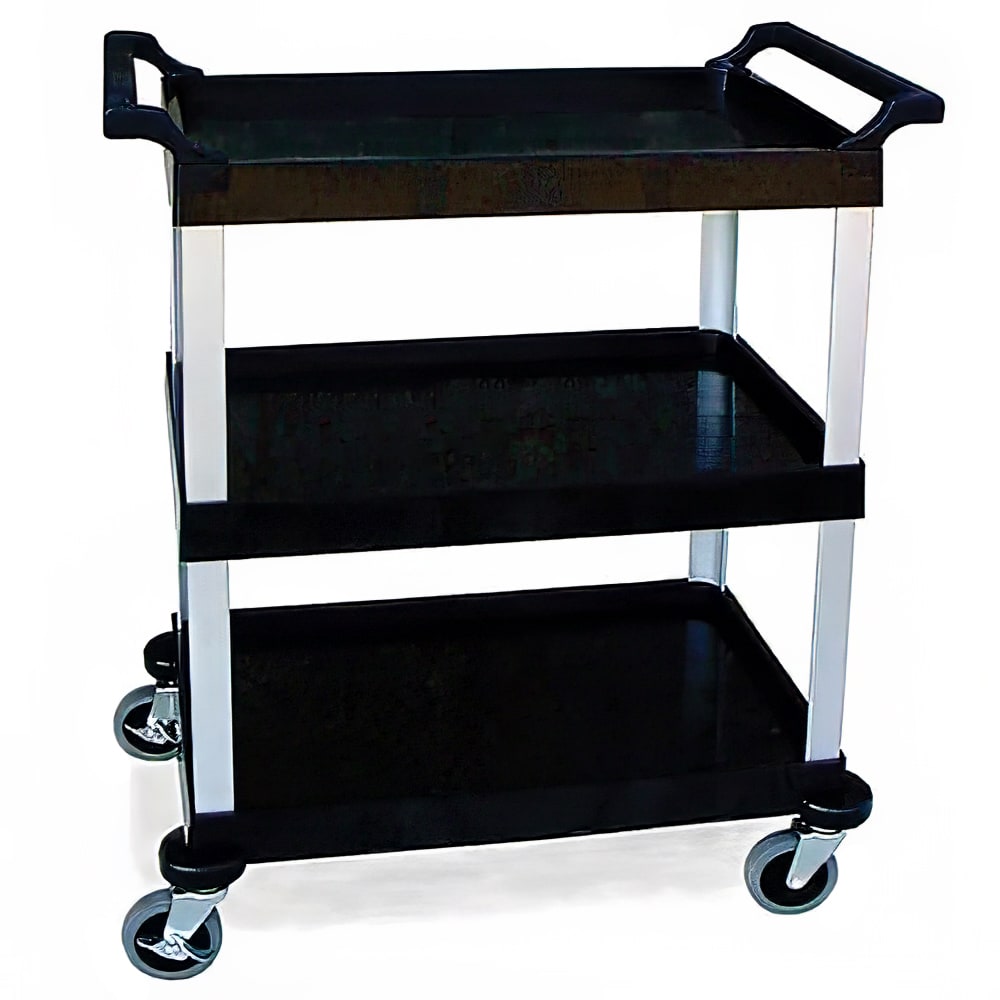 Lakeside 2500 3 Shelf Utility Cart w/ Push Handles, 300 lb Capacity, Black