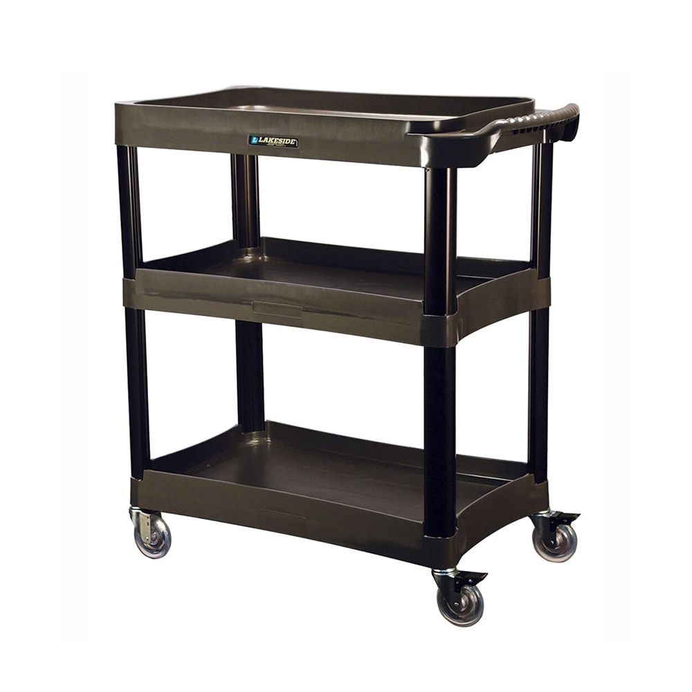 Lakeside 2507 35 3/4" Polymer Bus Cart w/ (3) Levels, Shelves, Black
