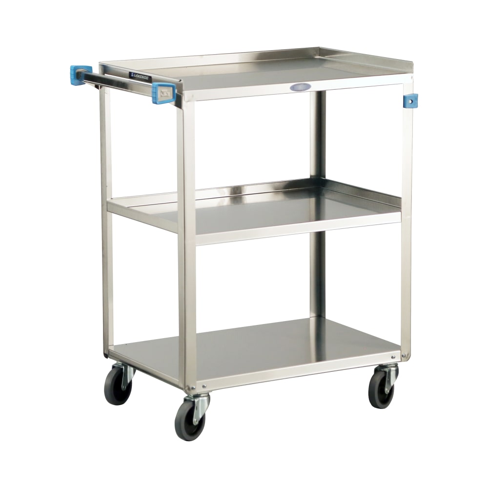 Lakeside 311 3 Level Stainless Utility Cart w/ 300 lb Capacity, Raised Ledges