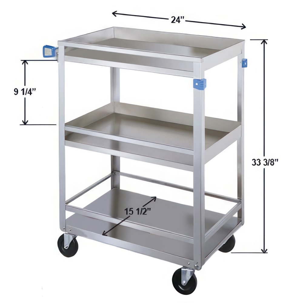 Lakeside 316 3 Level Stainless Utility Cart w/ 300 lb Capacity, Raised Ledges