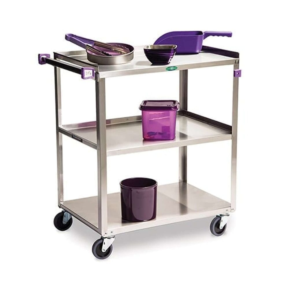 Lakeside 322A 3 Level Stainless Utility Cart w/ 300 lb Capacity, Raised Ledges