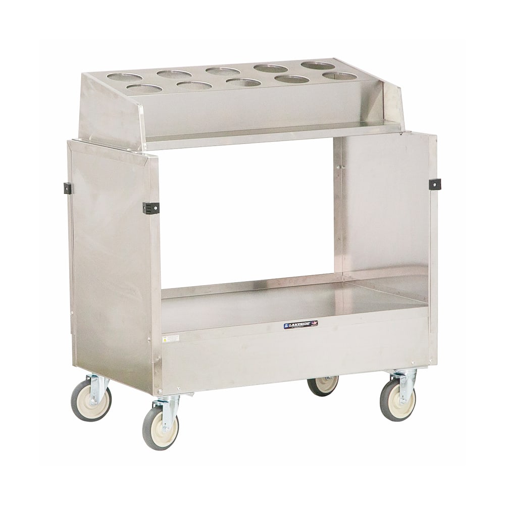 Lakeside 403 Tray & Silver Cart w/ 10 Hole Silverware Bins & 120 Tray Capacity