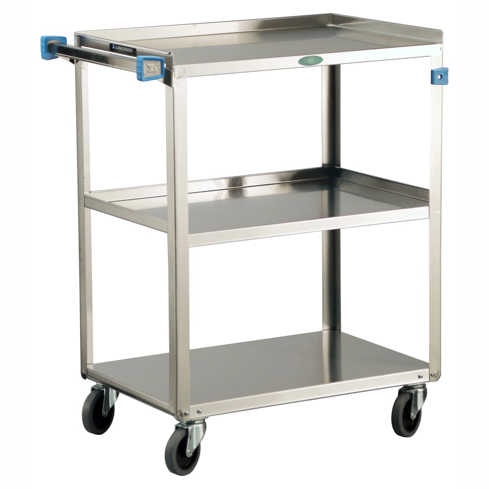 Lakeside 422 3 Level Stainless Utility Cart w/ 500 lb Capacity, Raised Ledges
