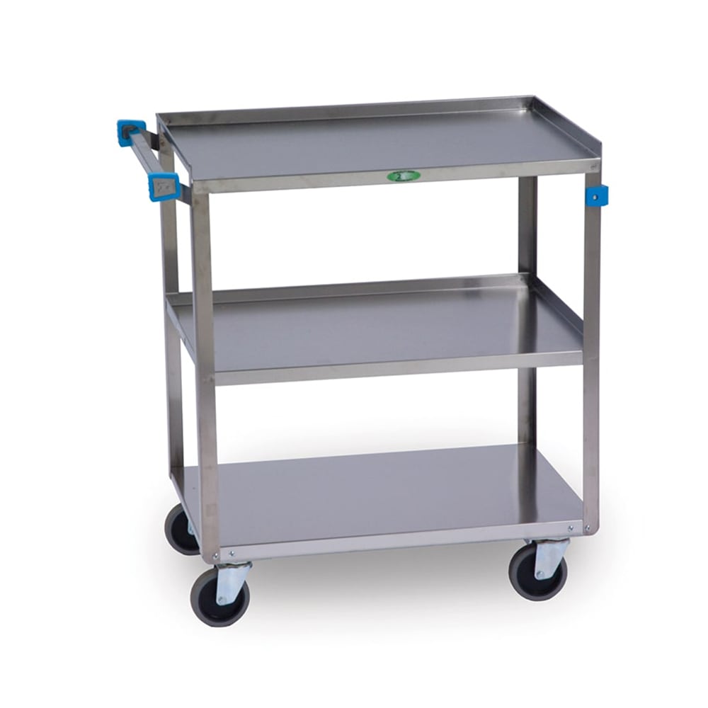 Lakeside 422A 3 Level Stainless Utility Cart w/ 500 lb Capacity, Raised Ledges