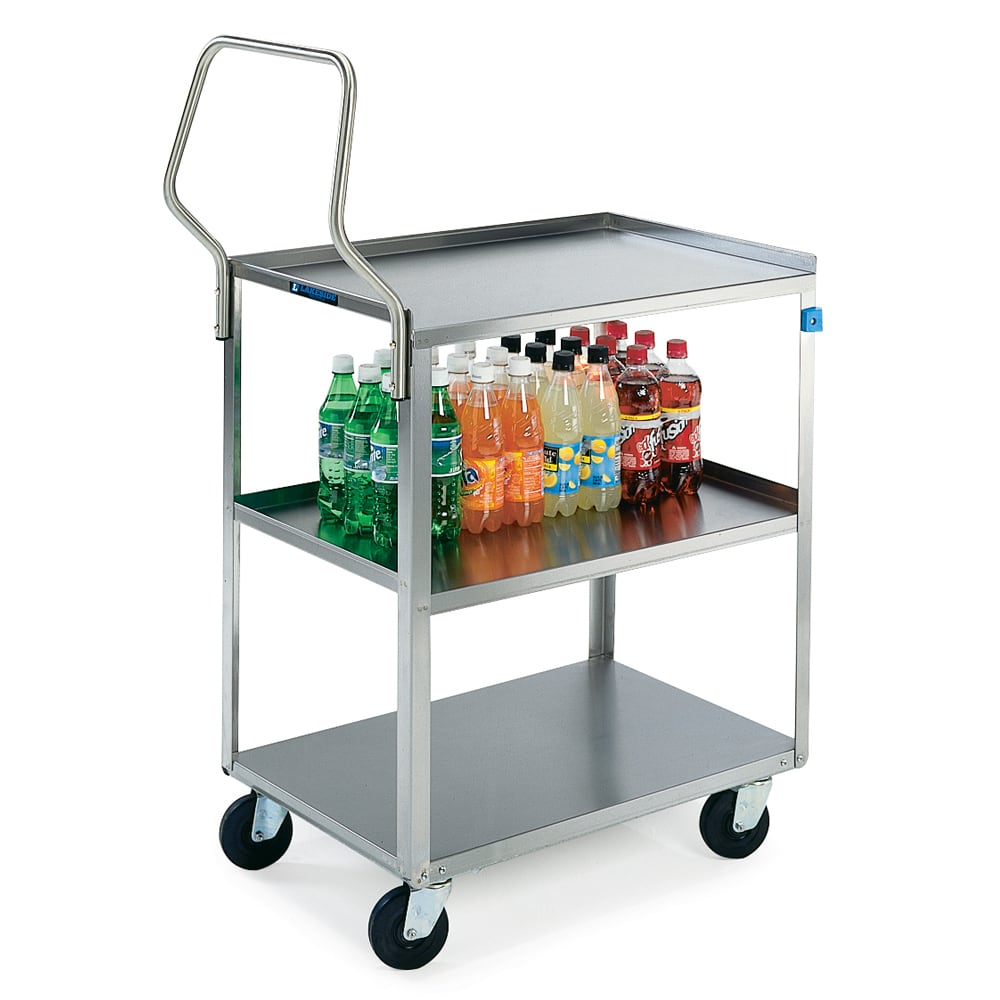 Lakeside 4311 3 Level Stainless Utility Cart w/ 300 lb Capacity, Raised Ledges