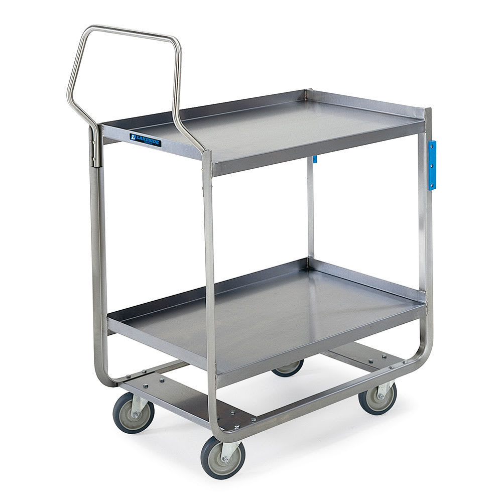 Lakeside 4743 2 Level Stainless Utility Cart w/ 700 lb Capacity, Raised Ledges