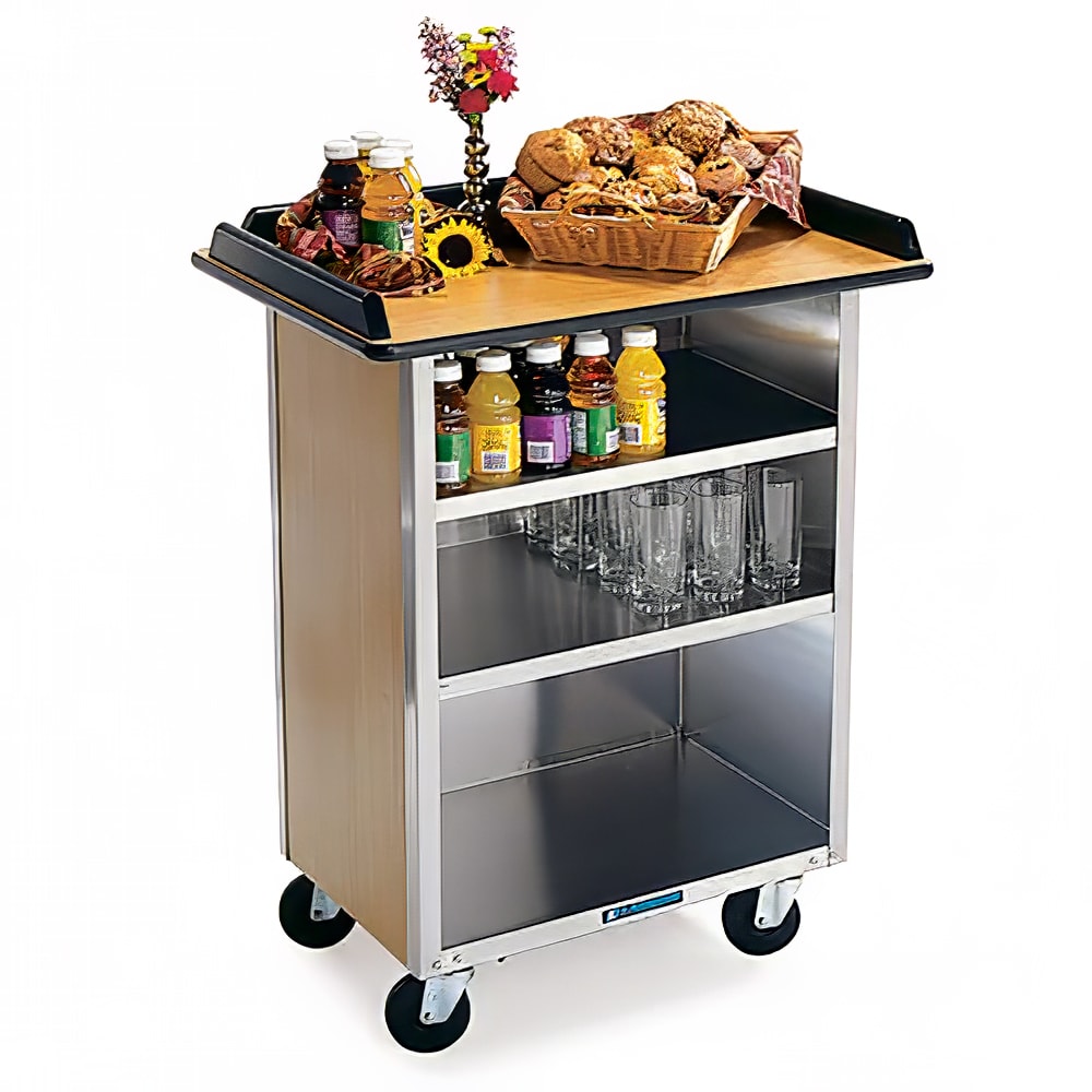 Lakeside 636 LMAP 30 1/4" Stainless Beverage Service Cart, 21"D x 38 5/16"H, Wood