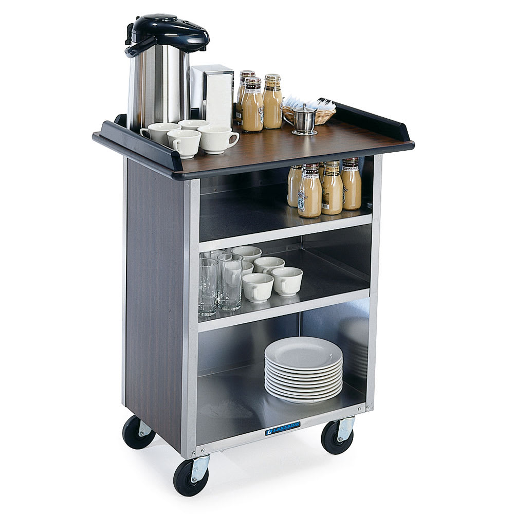 Lakeside 636 WAL 30 1/4" Stainless Beverage Service Cart, 21"D x 38 5/16"H, Wood