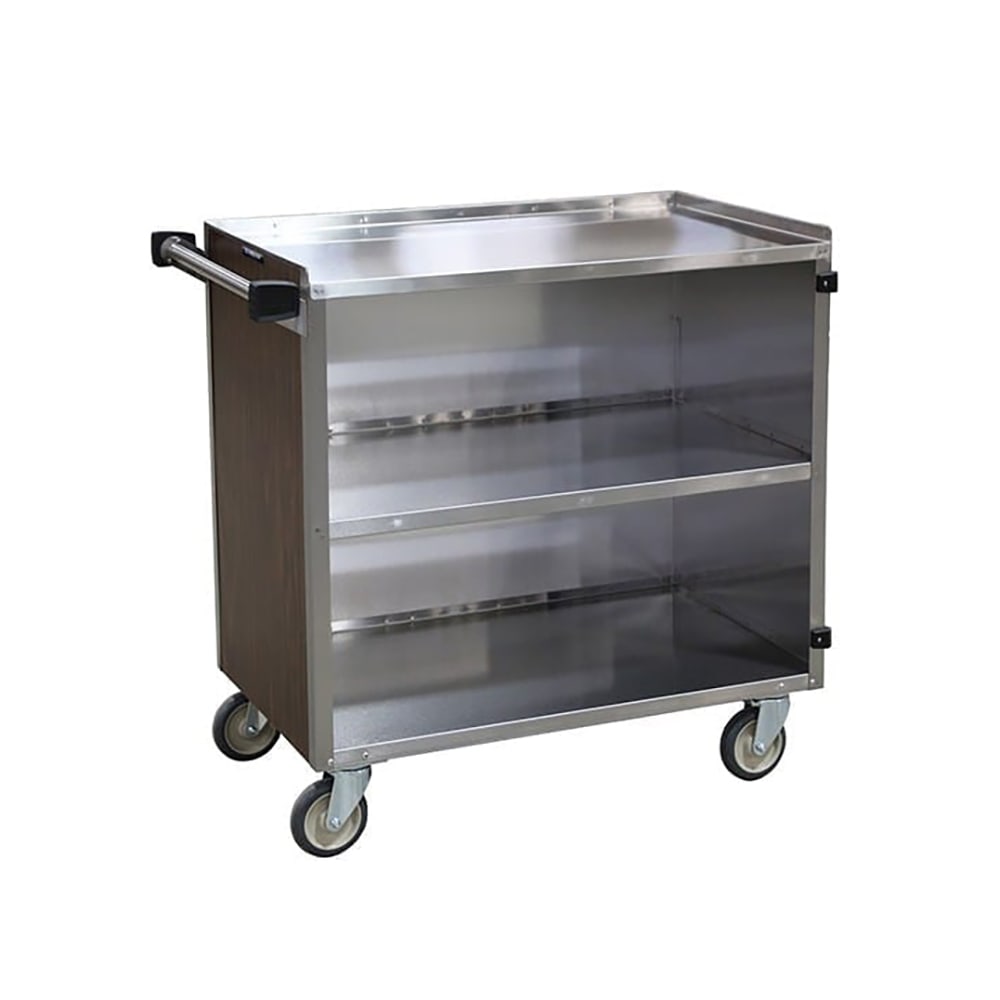 Lakeside 644 39 1/4"L Metal Bus Cart w/ (3) Levels, Shelves, Walnut