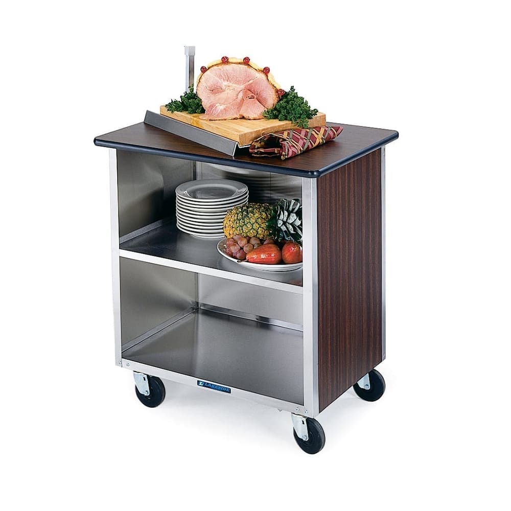 Lakeside 646 36"L Metal Bus Cart w/ (3) Levels, Shelves, Walnut