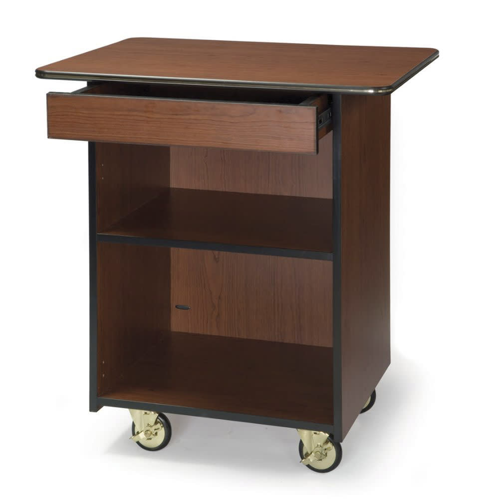 Lakeside 66107 33 1/2" Mobile Enclosed Beverage Service Cart w/ (3) Levels & (1) Drawer - Wood, Victorian Cherry