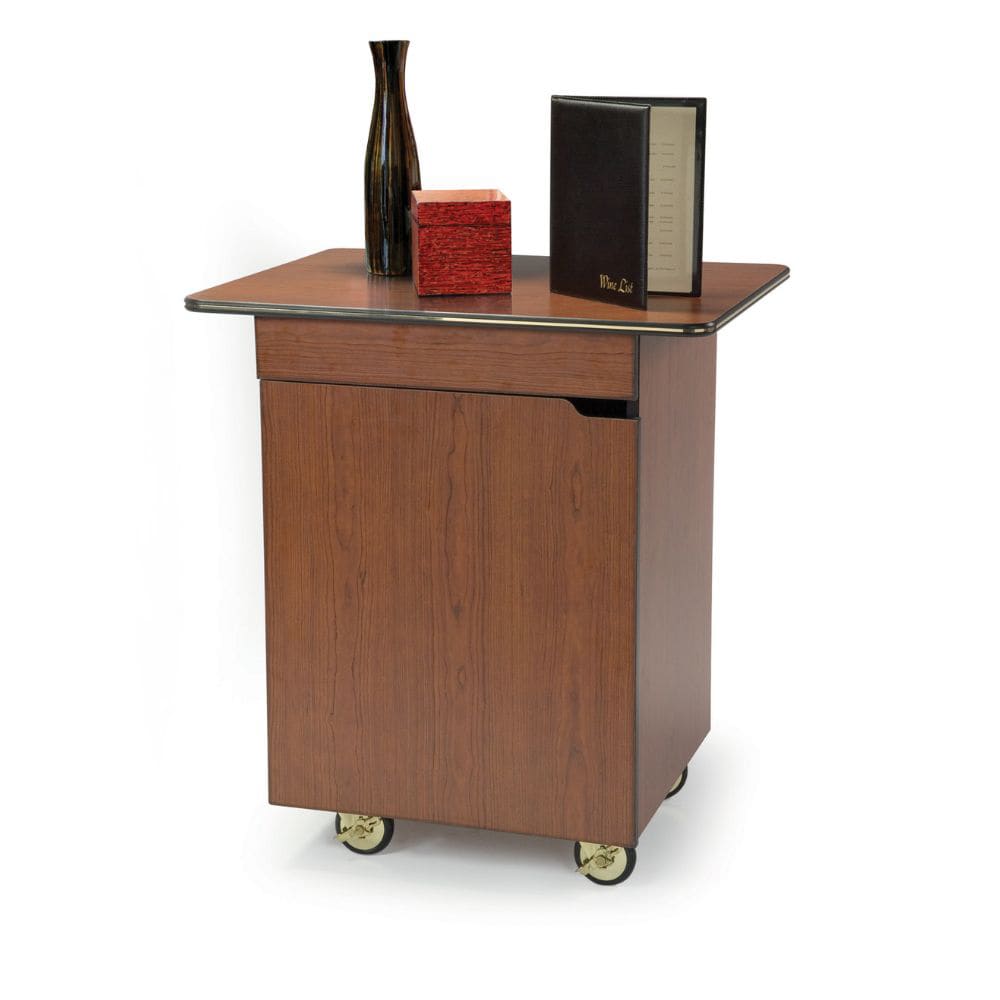 Lakeside 66112 33 1/2" Mobile Enclosed Beverage Service Cart w/ (3) Levels, Door, & Drawer - Wood, Victorian Cherry