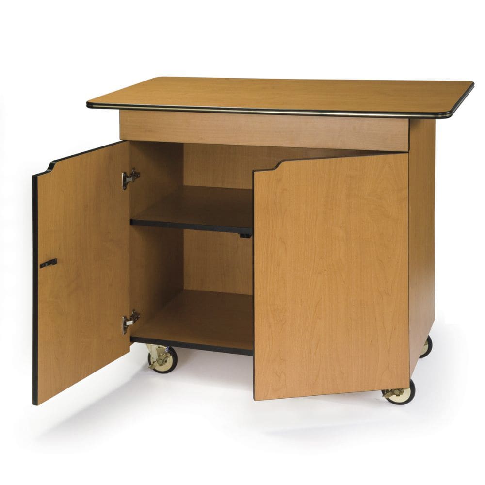 Lakeside 67112 45 1/2" Mobile Enclosed Beverage Service Cart w/ (3) Levels, Door, & Drawer - Wood, Maple