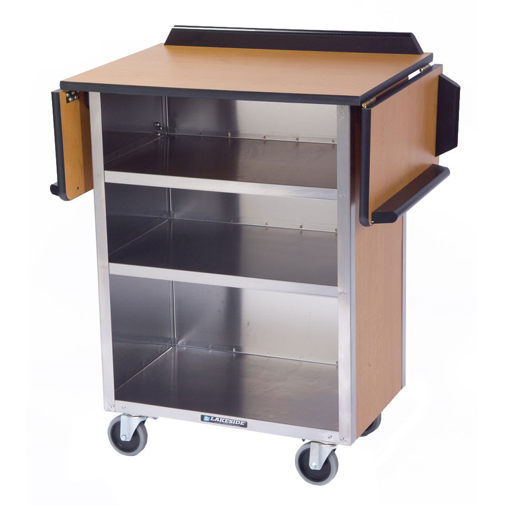 Lakeside 672 33 1/8" Stainless Beverage Service Cart, 21"D x 38 5/16"H, Wood