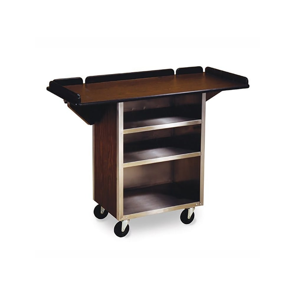 Lakeside 672 WAL 33 1/8" Stainless Beverage Service Cart, 21"D x 38 5/16"H, Wood