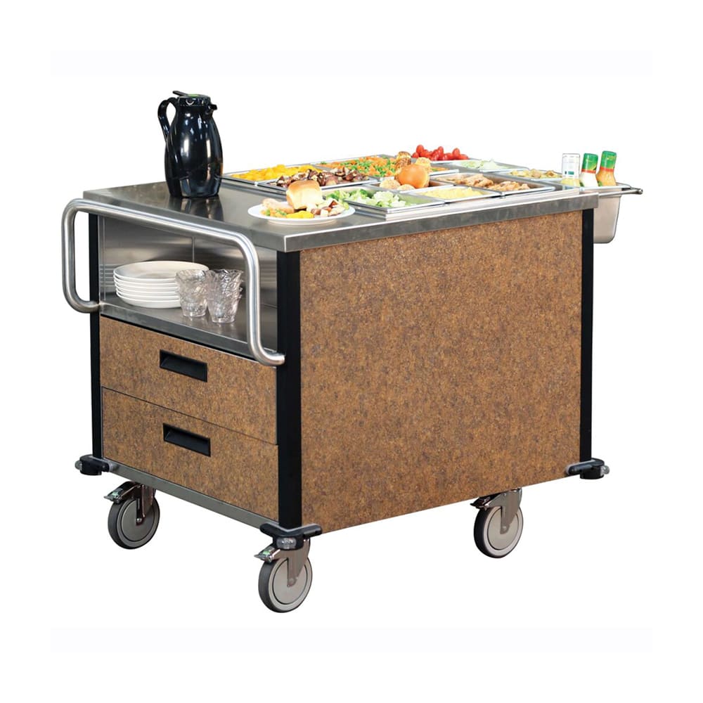 Lakeside 6755 SuzyQ Hot Food Cart w/ (2) Full-Size Hot Wells - Walnut, 208v/1ph