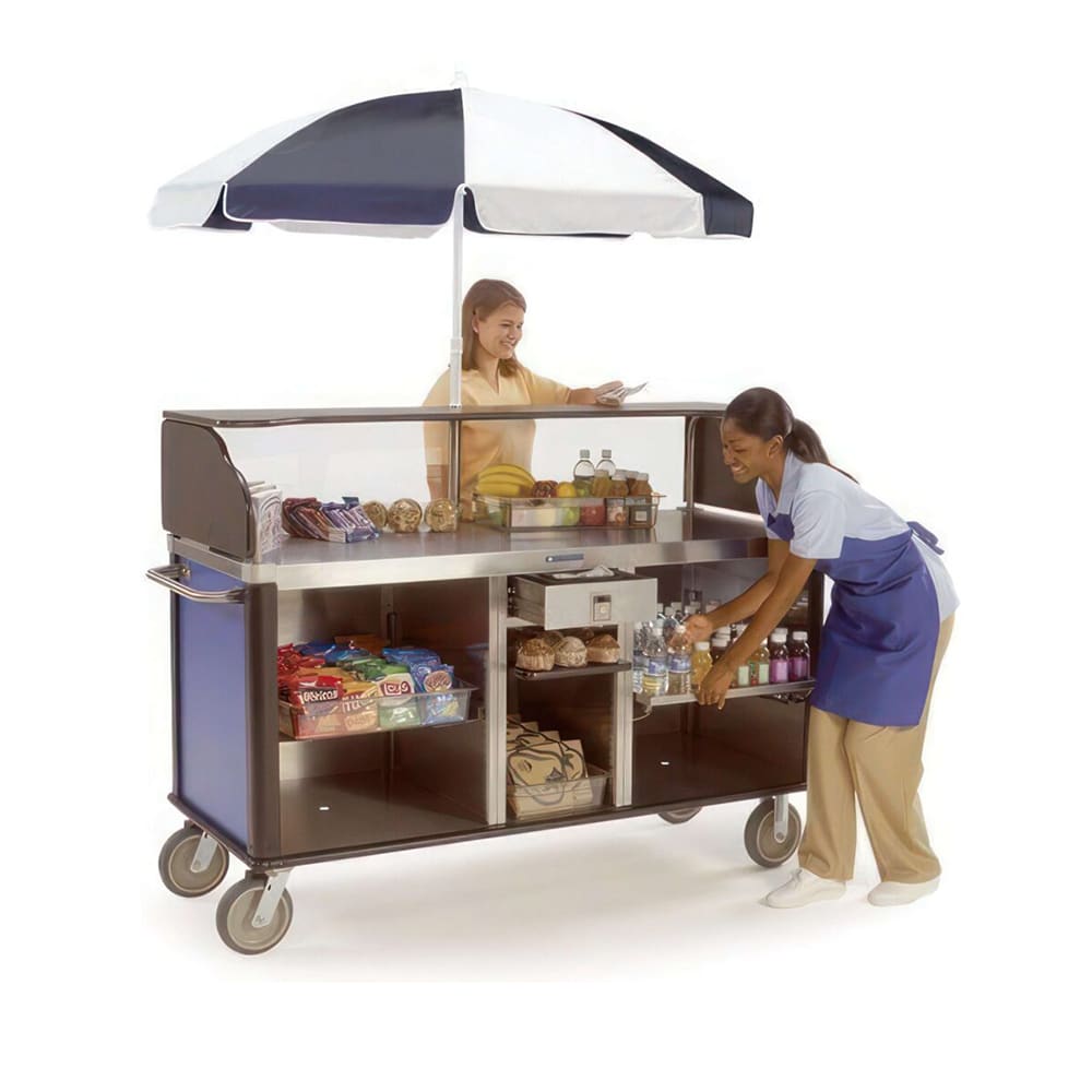 Lakeside 682-10 PUR Kiosk Type Food Cart w/ Enclosed Cabinet, 77 1/4"L x 28 1/4"W x 52 1/2"H, Purple
