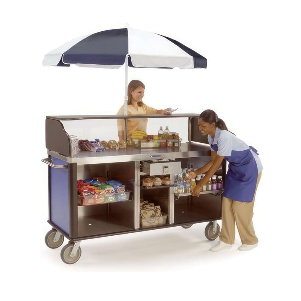 Lakeside 682-10 RED Kiosk Type Food Cart w/ Enclosed Cabinet, 77 1/4"L x 28 1/4"W x 52 1/2"H, Red