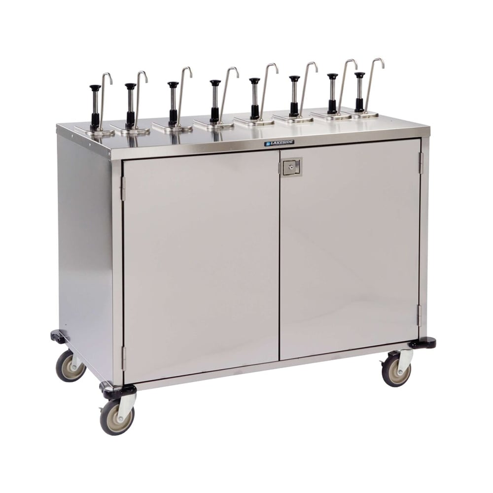 Lakeside 70201 Pump Style Condiment Dispenser Cart w/ (8) Pumps, (8) Compartments, Stainless