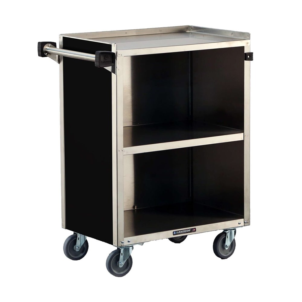 Lakeside 810 28 1/4"L Metal Bus Cart w/ (3) Levels, Shelves, Black