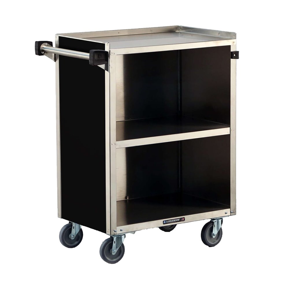 Lakeside 810 28 1/4"L Metal Bus Cart w/ (3) Levels, Shelves, Walnut