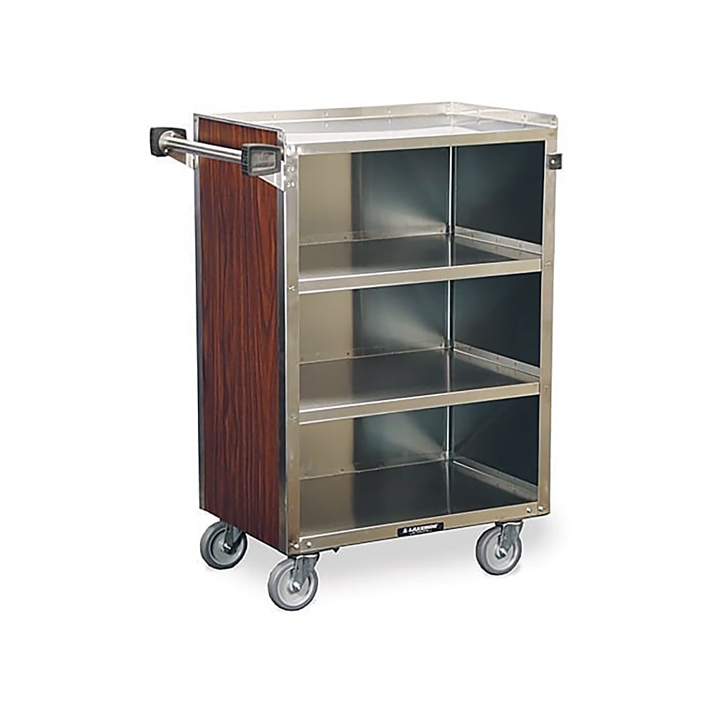 Lakeside 815 28 1/4"L Metal Bus Cart w/ (4) Levels, Shelves, Walnut