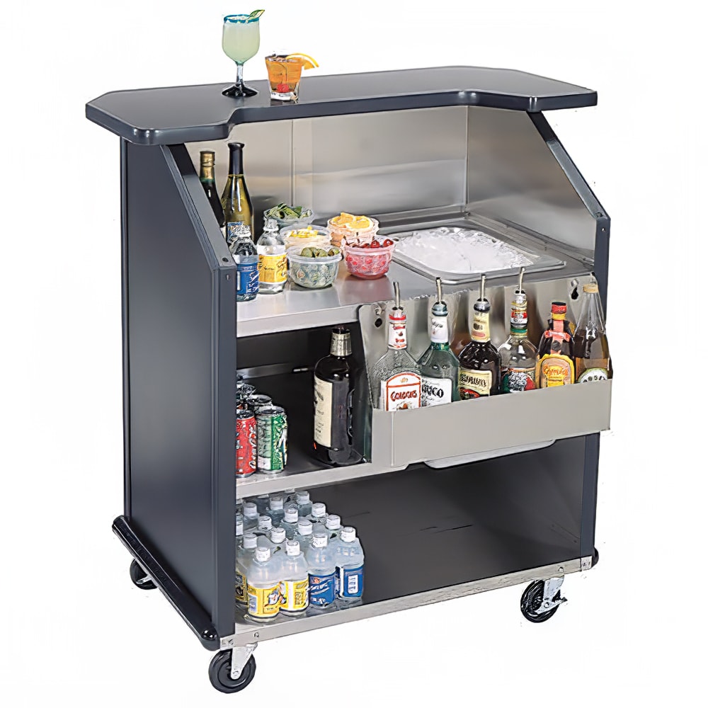 Lakeside 884 BLK 43" Portable Bar w/ 40 lb Ice Bin & 7 Bottle Speed Rail, Black