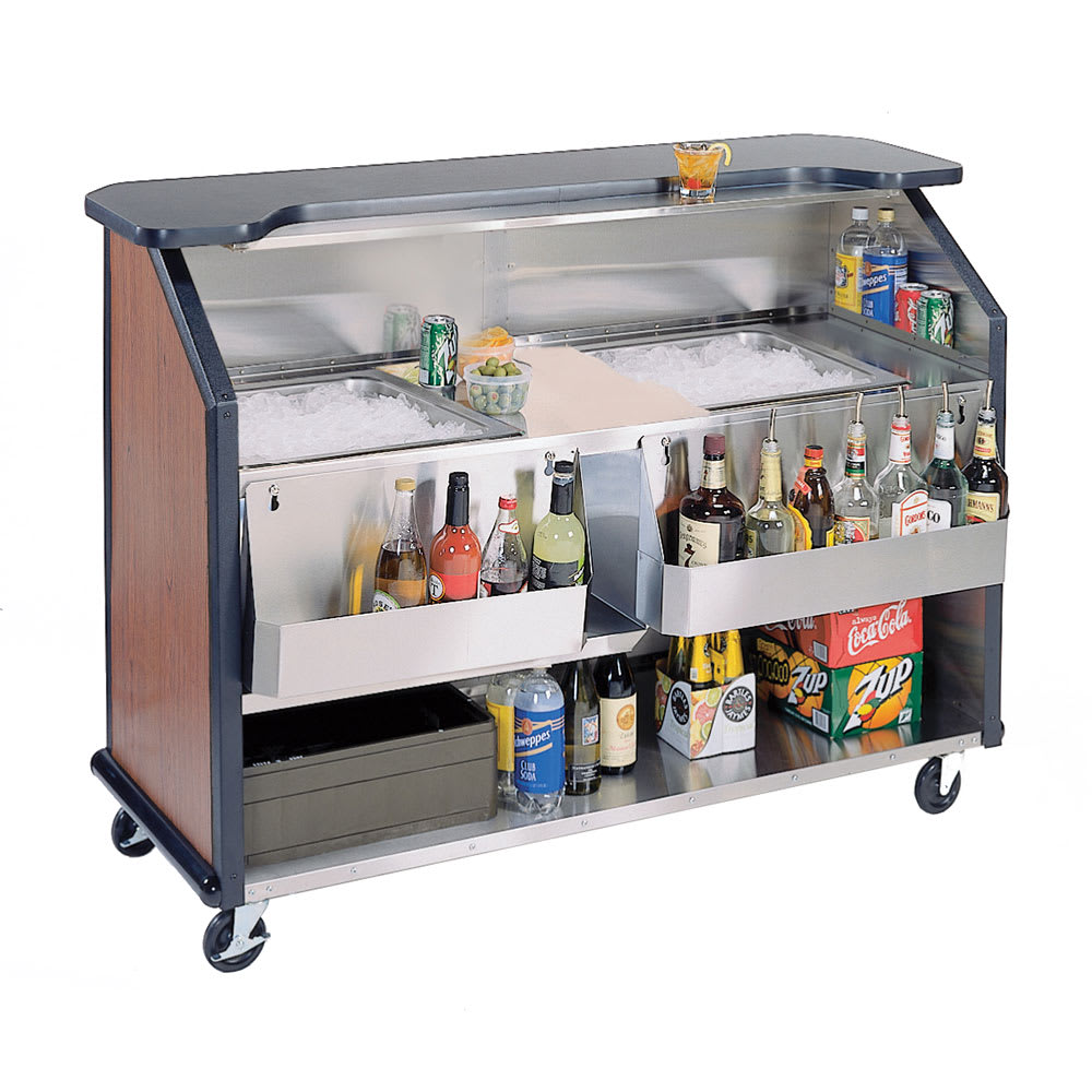Lakeside 886 63 1/2" Portable Bar w/ (2) 40 lb Ice Bin, Speed Rail, Victorian  Cherry