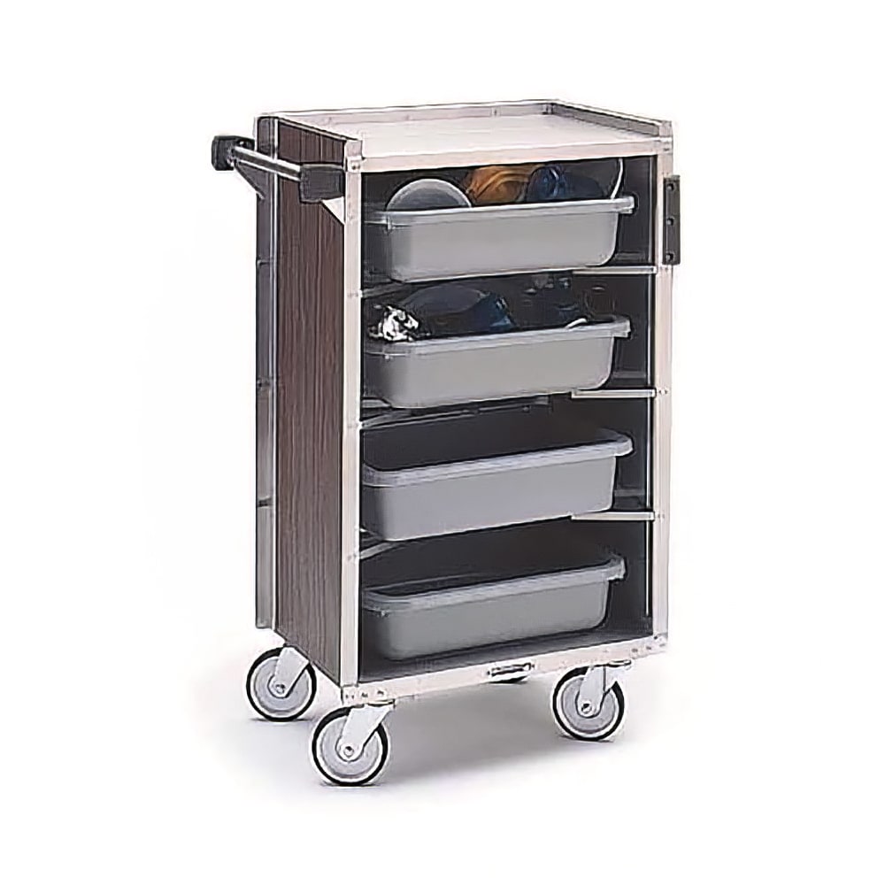 Lakeside 890 27 3/4"L Metal Bus Cart w/ (4) Levels, Shelves, Maple